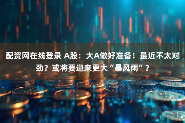 配资网在线登录 A股：大A做好准备！最近不太对劲？或将要迎来更大“暴风雨”？